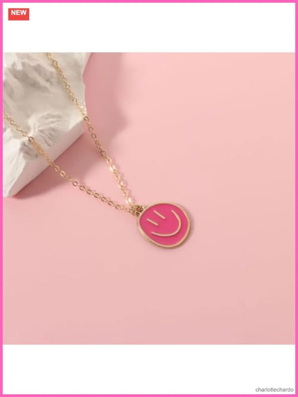 14K Gold Plated Smile Pendant Necklace Adjustable Chain Women Jewelry Gift